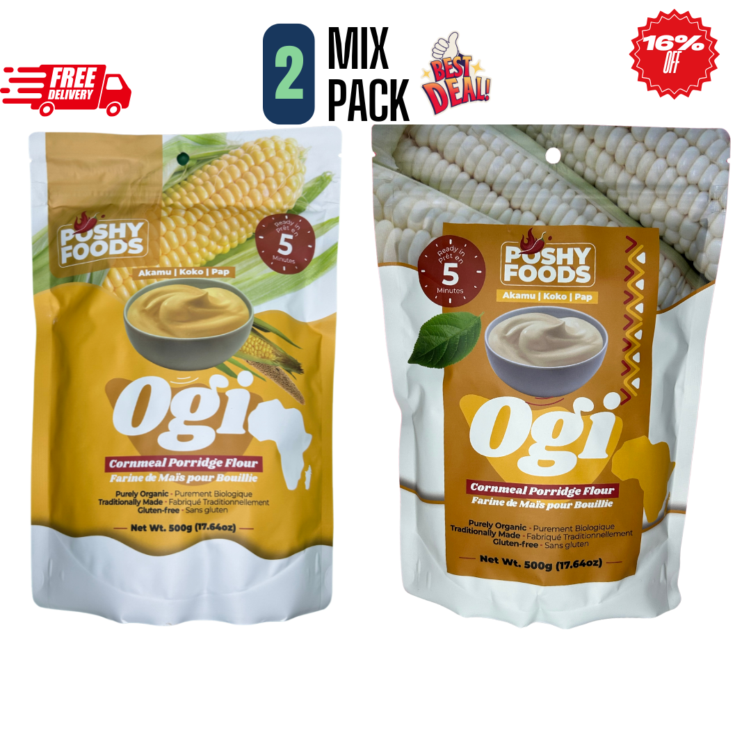 Ogi Mix (Yellow & White Bundle) | Organic Fermented Cornmeal Flour | Gut-Friendly Superfood | Gluten-Free | 500g x 2