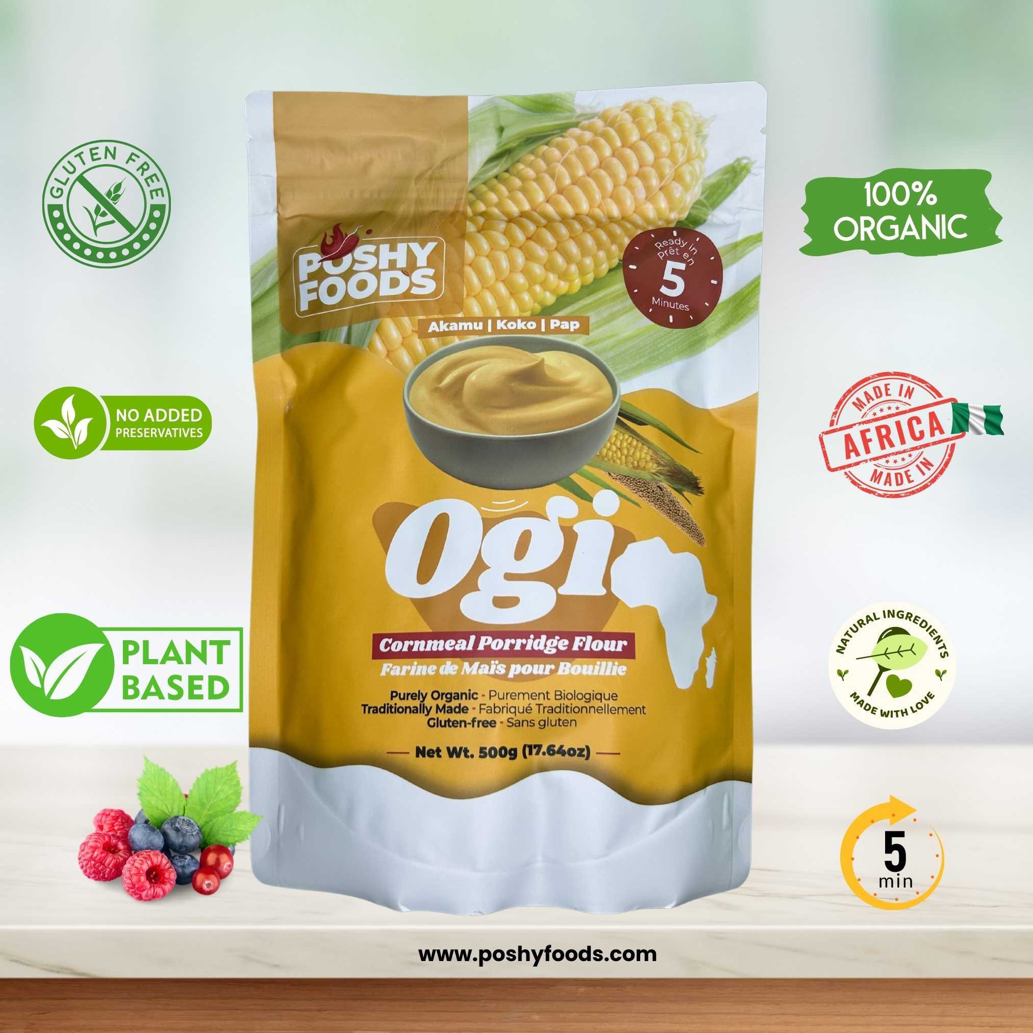 Ogi Yellow (Akamu, Koko) | Organic Fermented Cornmeal Flour | Gut-Friendly Superfood | Gluten-Free | 500g