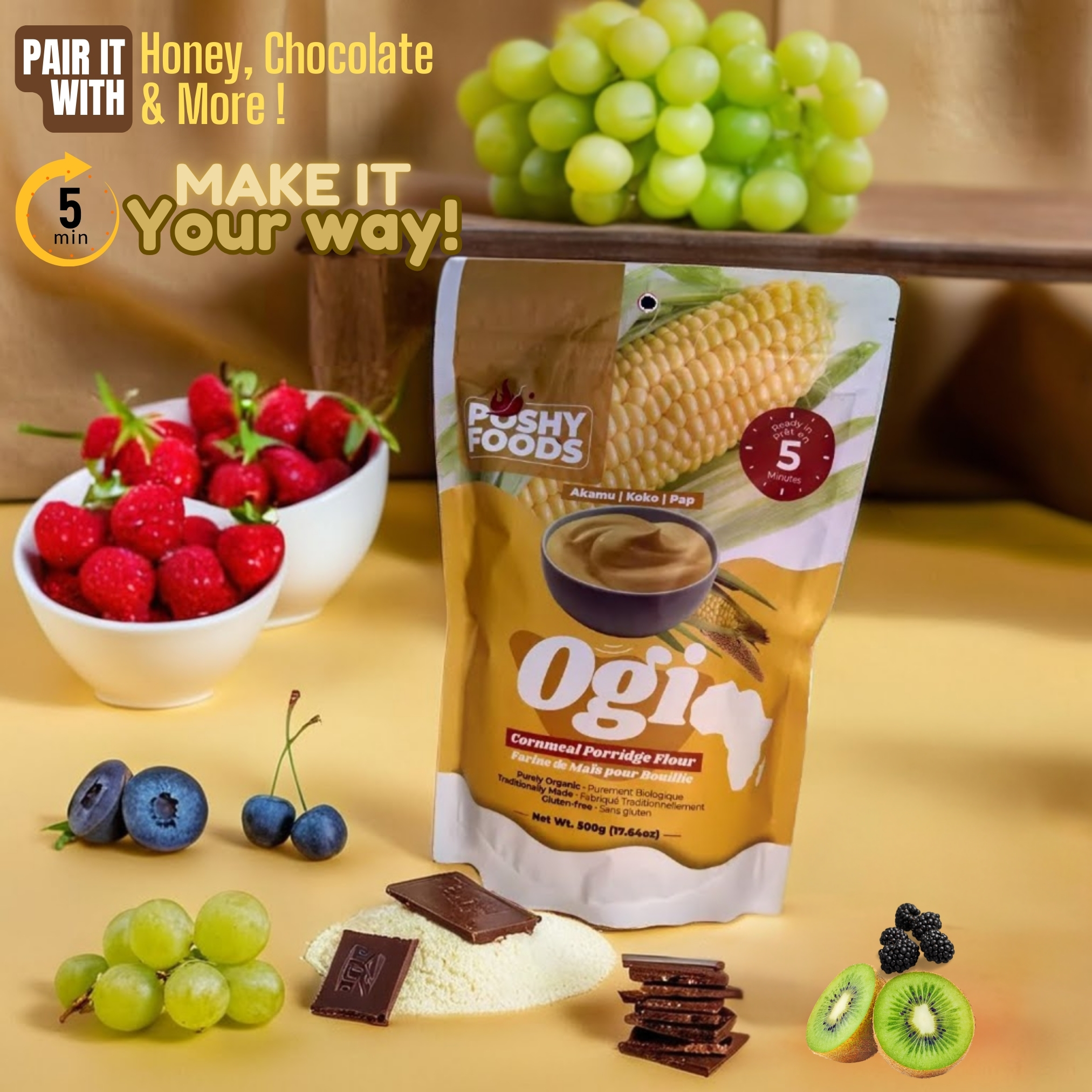Ogi Yellow (Akamu, Koko) | Organic Fermented Cornmeal Flour | Gut-Friendly Superfood | Gluten-Free | 500g - Image 7