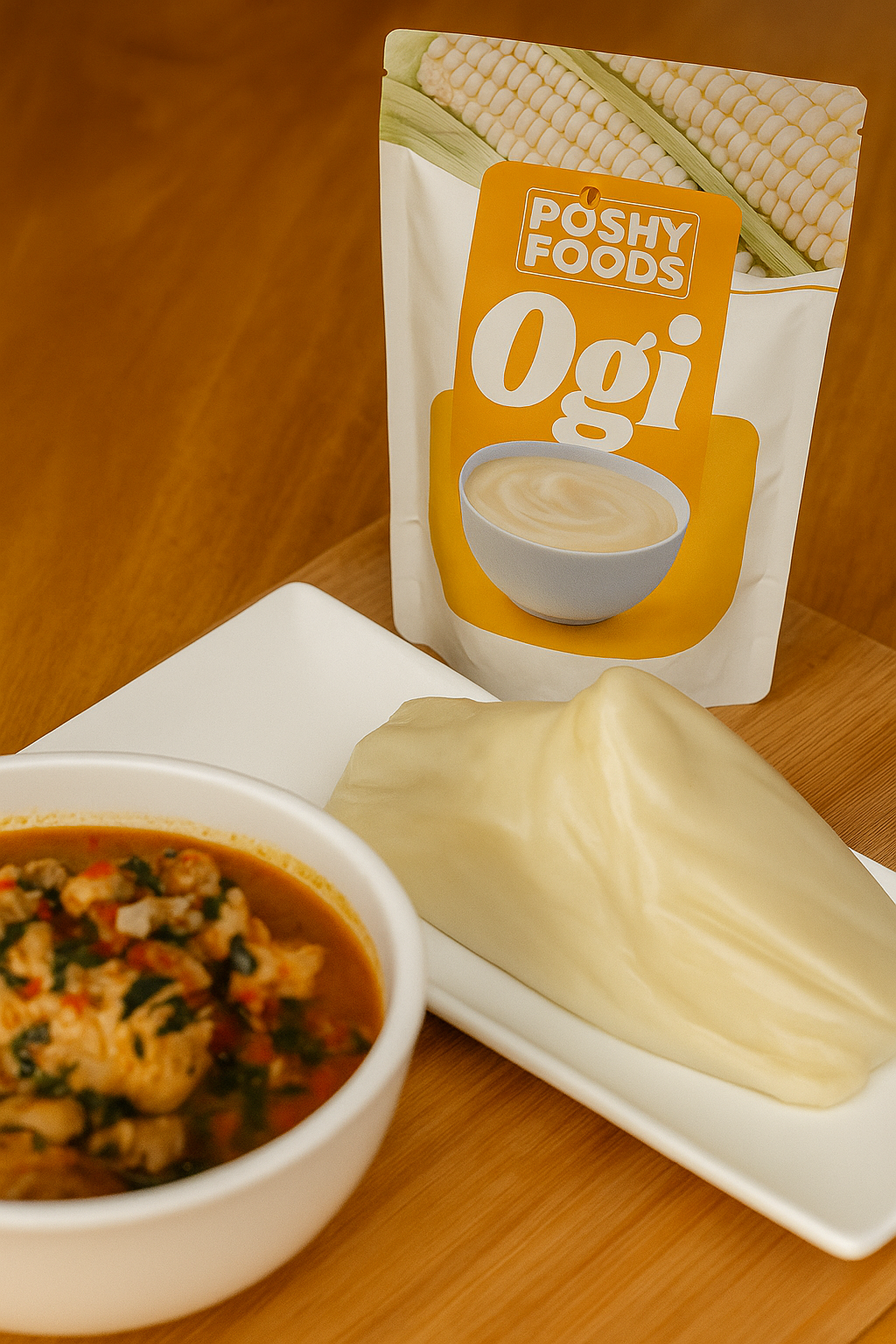 Homemade Agidi (Eko) with Spicy Chicken Soup - A classic West African dish made simple—using Poshy Foods' organic fermented cornmeal. This zero-pre...